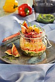Layered couscous and pepper salad with a fig vinaigrette