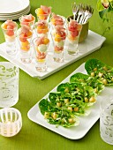 Melon and ham salad and green salad boats