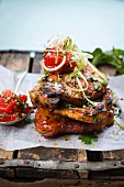 Oriental-style pork chops with sour pickled watermelon