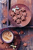 Star-shaped chocolate truffles with almonds and cocoa powder