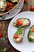 Stuffed baby aubergines with tomatoes and Parmesan cheese