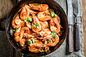 Prawns with garlic, parsley and chilli peppers
