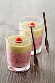 Panna cotta with raspberries and passion fruit