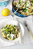 Orecchiette with green peas, ricotta and lemons