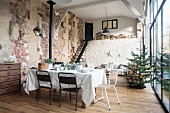 Loft apartment in converted barn decorated for Christmas