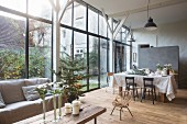 Loft apartment in converted barn decorated for Christmas