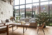 Loft apartment in converted barn decorated for Christmas