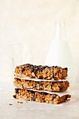 A stack of muesli bars with chocolate and brown sugar