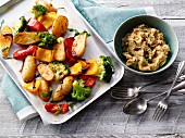 Oven-roasted vegetables with chickpea purée and moringa
