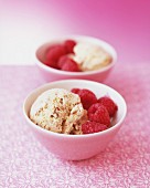 Ice cream with raspberries