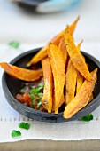Sweet potato chips with tomato and coriander salsa