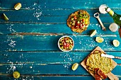 Soft shell tacos with courgette, halloumi, mango salsa and smoked pepper guacamole (Mexico)