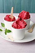 Raspberry yoghurt ice cream with mint (simple glyx)