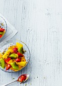 Vegan coconut and chia pudding with mango sauce