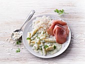 Asparagus ragout with smoked ham and rice
