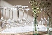 Wine glasses and white flowers
