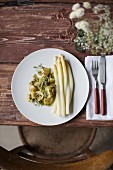White asparagus with potatoes and a caper oil dressing