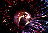Technician working on L3 detector,CERN
