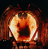 Flames during fire test of tunnel lining
