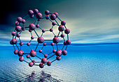 Buckyball (C60) molecule over water