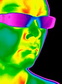 Man wearing sunglasses,thermogram