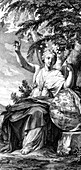Engraving of Urania,muse of astronomy