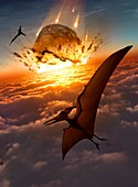 Flying reptiles and asteroid,artwork