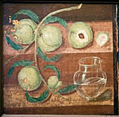 Peaches and a glass jug,Roman fresco