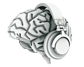 Brain with headphones,artwork