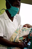 Hospital nurse and newborn baby,Uganda