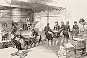 Whiskey bottling,historical artwork