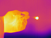 Thermogram,hand holding lit cigarette