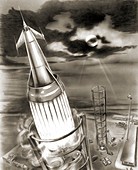 Moon rocket launch,1950s artwork