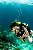 Woman scuba diving