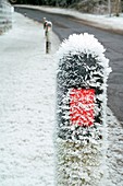 Hoar-frosted road marker