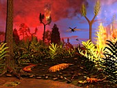 Prehistoric forest fire,artwork