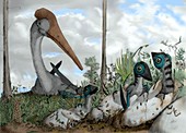 Azhdarchid pterosaur mother and chicks