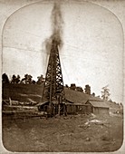 Spouting oil well,historical image