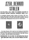 Diamond theft reward poster,April 1965