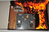 Electrical fire in a household fuse box