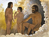 Homo heidelbergensis family,artwork