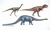 Gallimimus,Tyrannosaurus and Diplodocus
