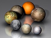 Artwork of Solar System's Largest Moons