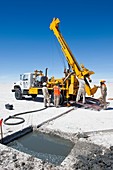 Drilling in a salt flat