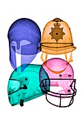 Assorted helmets,X-ray