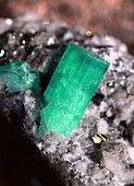 Emerald crystal in quartz