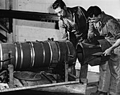 Napalm bomb production,1957