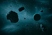 Asteroids and extrasolar planet,artwork