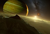 Alien landscape and planets,artwork
