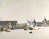 Making cast iron pans,19th-century China